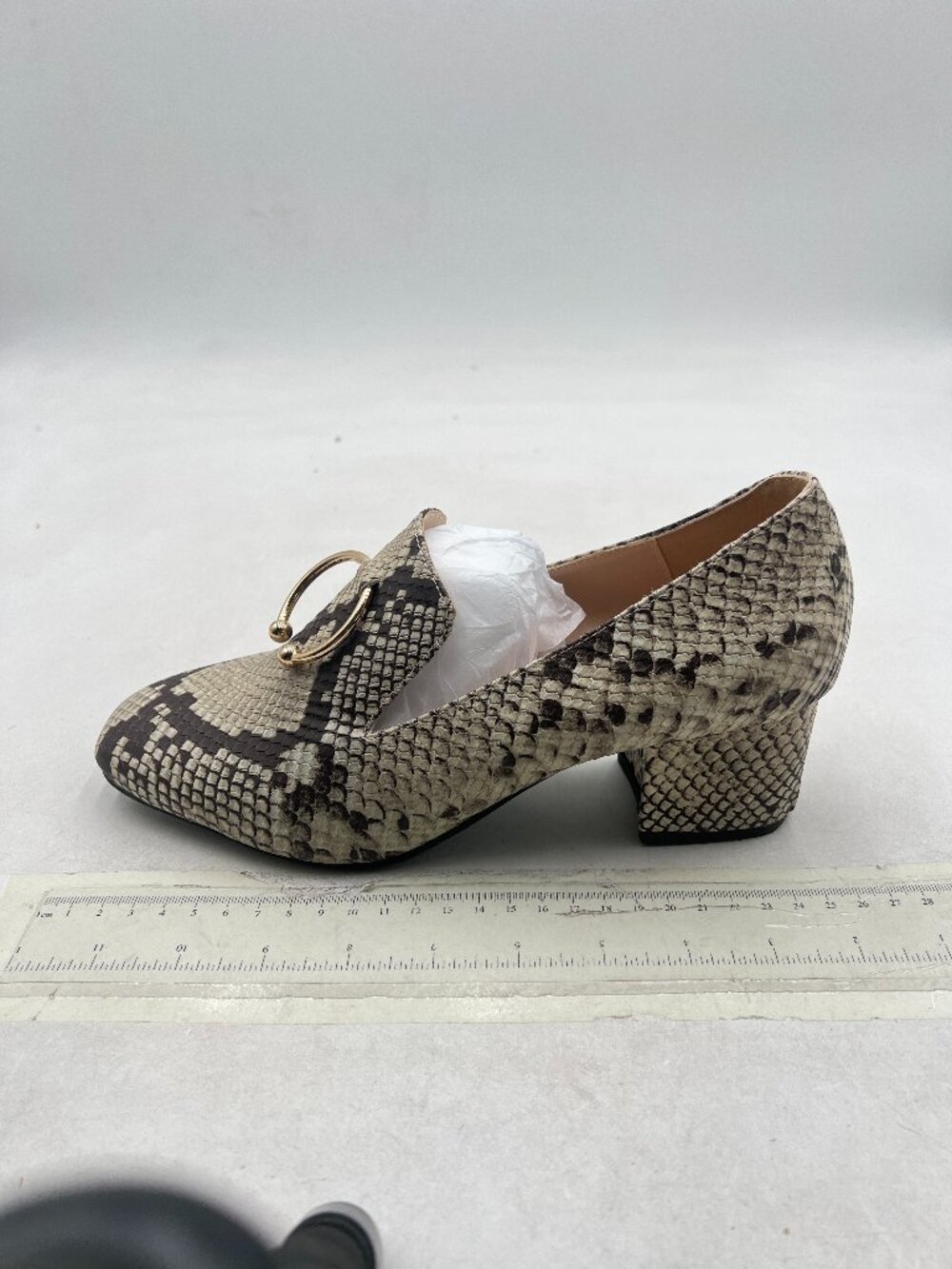 FSJ Black/Grey Snakeskin Ring Detail Square Toe Low Heel Loafers for Women